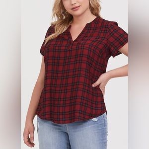 GEORGETTE HI-LOW SHORT SLEEVE BLOUSE